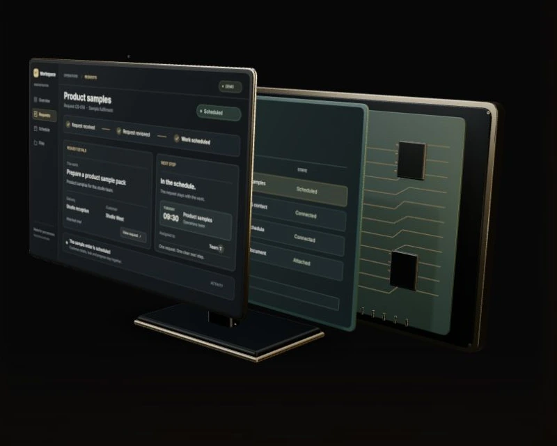 De lagen van een softwaresysteem op maat: scherm, workflow en dossiers.